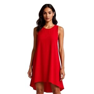 H&M Red Sleeveless High Low Shift Dress Crew Neck Mini Cocktail‎ Party Dress